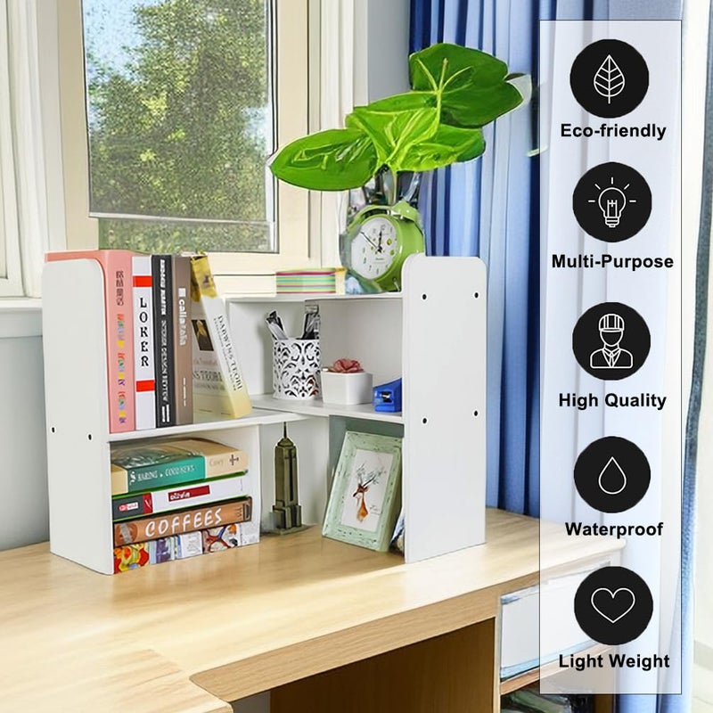 PAG Desk Organizer Desktop Shelf Adjustable Countertop Bookshelf Small Table Shelves Book Organizer Office Organization for Desk, White - Image 5